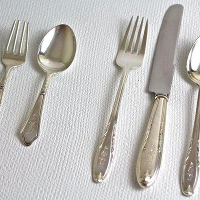 2 piece baby set - sterling fork & spoon by Rogers, Lunt & Bowen,
3 piece junior set - sterling flatware by Manchester, 