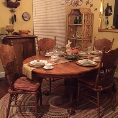 Antique Oak Dining Set and Braided Rug