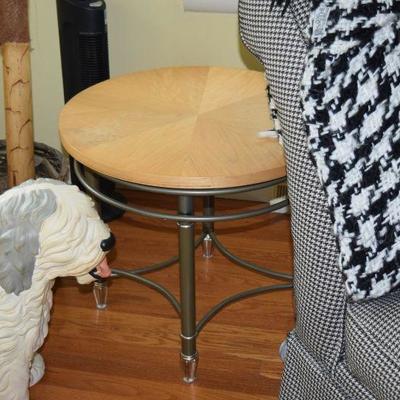 Ceramic Sheep Dog, Side Table, & blanket