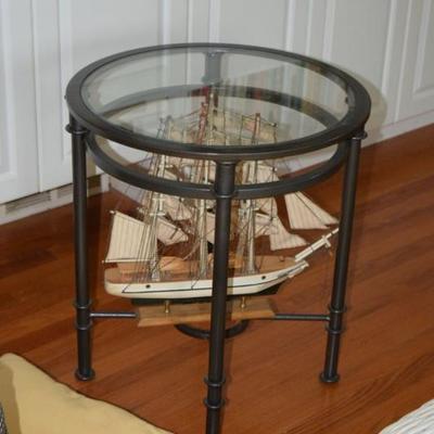 Side Table W/Glass Top & Decor