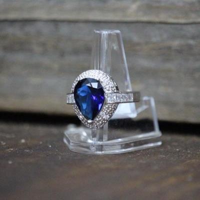 925 Sterling Silver Blue & White Sapphire Ring