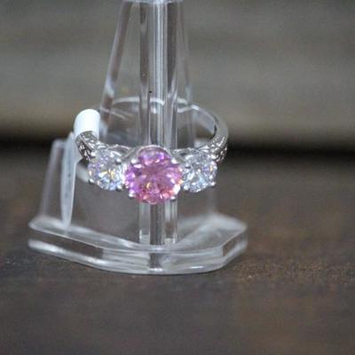 925 Sterling Silver Pink & White Topaz Ring