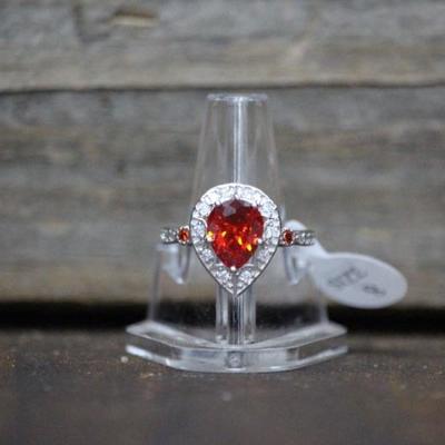 925 Sterling Silver Garnet & White Sapphire Ring