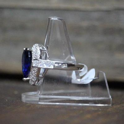 925 Sterling Silver Blue & White Sapphire Ring