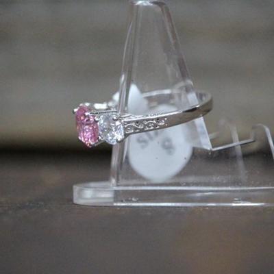 925 Sterling Silver Pink & White Topaz Ring