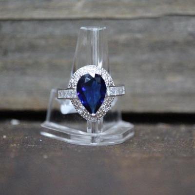 925 Sterling Silver Blue & White Sapphire Ring