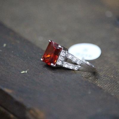925 Sterling Silver Garnet & White Sapphire Ring
