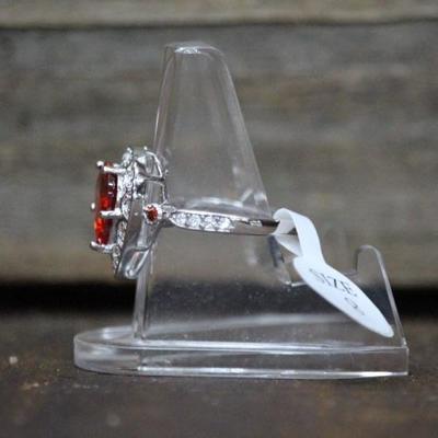 925 Sterling Silver Garnet & White Sapphire Ring