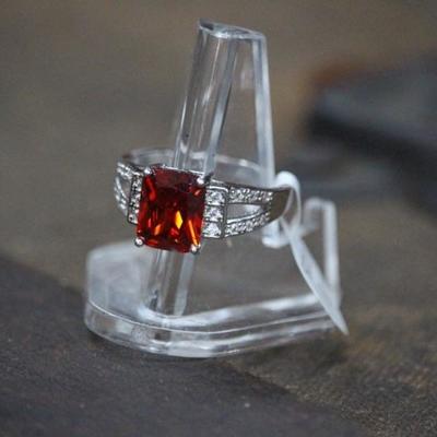 925 Sterling Silver Garnet & White Sapphire Ring