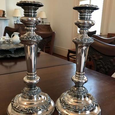 Pair of silver over copper candlesticks $99