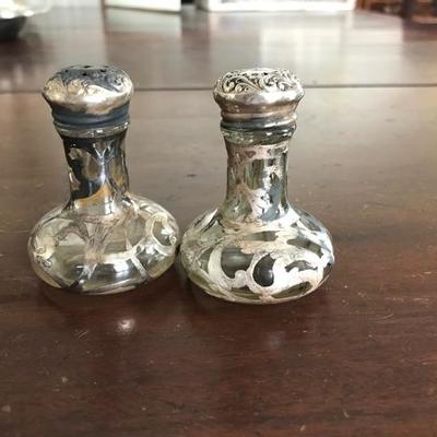 Sterling overlay salt and pepper shakers $25