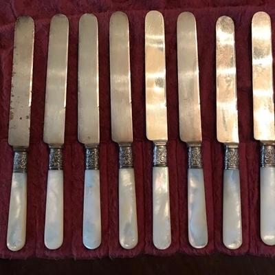 Antique mother of pearl handled knife set $49