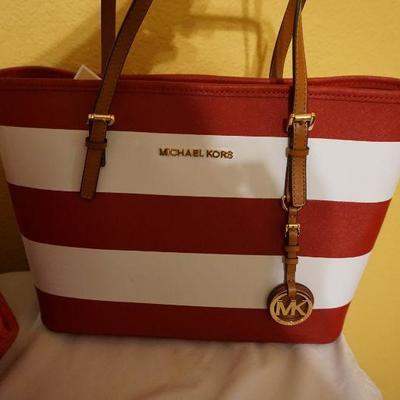 Micheal Kors Small/Medium Sized Handbag with Red and White Stripes