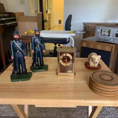 Clock, Coasters, and Decorative Ceramic Bear