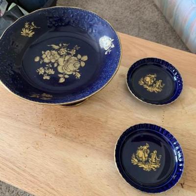 Decorative Bowl and Two Small Saucers