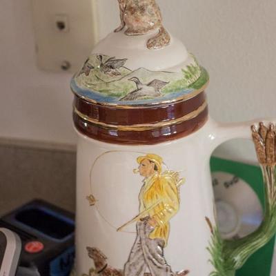 Two-piece vintage hunting stein.  