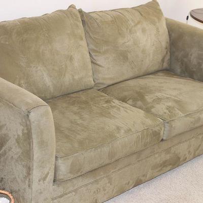 Green microfiber queen sleeper with inflatable mattress 74" W x 36" D x 28" H