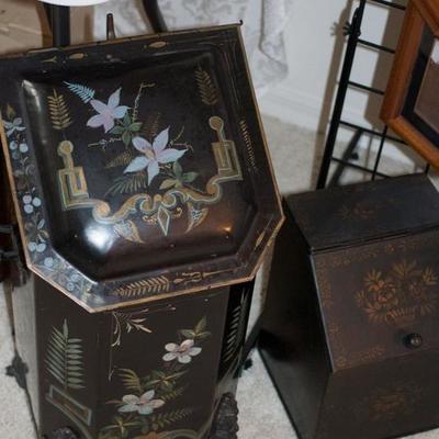 Painted antique coal bin.