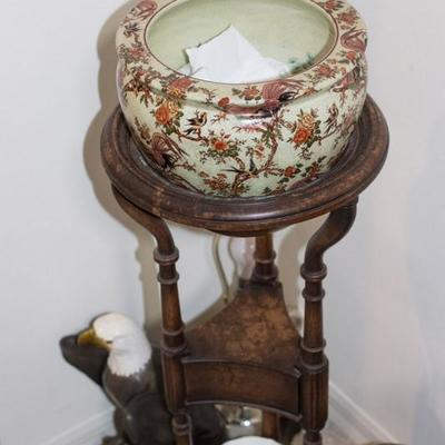 Antique jardiniere with copper insert.