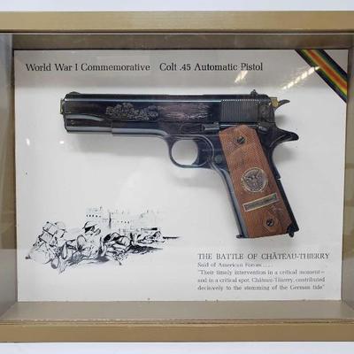 #165: Colt 1911 The Battle of Chteau Thierry WWI Commem. .45 Pistol with Display Case
Serial Number: 1942CT Barrel Length: 5
