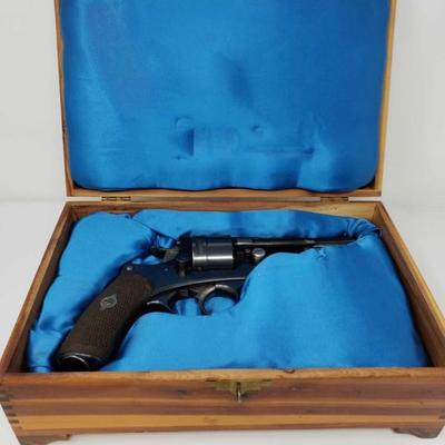 #146: Mre d' Lt Etienne 11mm Model 1873 Revolver in Case, No FFL Required
Serial Number: H97419 Barrel Length: 4.5