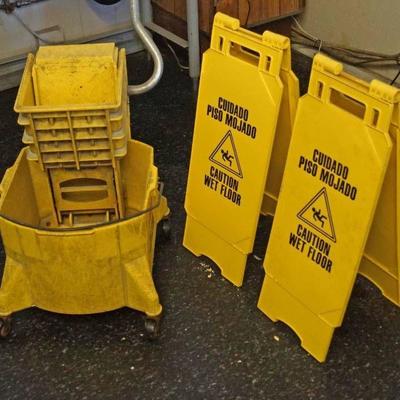 Commercial Mop Bucket and 2 Caution Wet Floor Sign ...