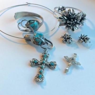 Vintage Sterling and Rhinestone Crucifix and others