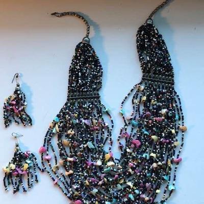 Beads and shells statement necklace and matching earrings