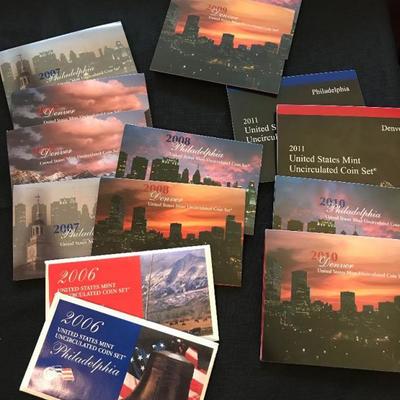 United States Mint. Uncirculated Coin Set: 1999, 2001, 2002, 2003, 2005, 2006, 2007, 2007, 2008, 2009, 2010, 2011: $10 each set