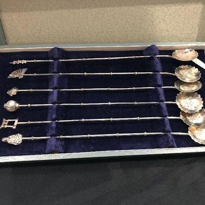 Japanese bamboo sterling spoon set in original box. $75
