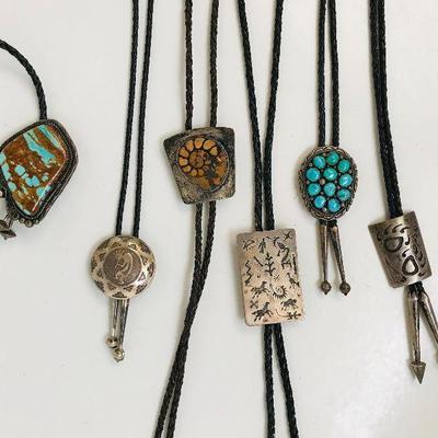 Navajo silver and turquoise boleros. 