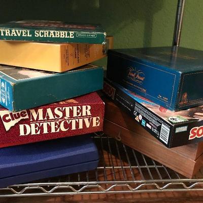 Clue, travel scrabble, Sorry, Trivial Pursuit