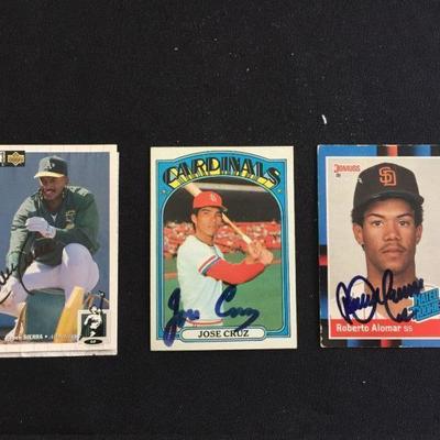 Ruben Sierra and  Jose Cruz  signed baseball cards. $15 each.
Roberto Alomar HOF   2011 Rookie card hand signed. Alomar is 12 times All...