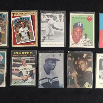 Various Roberto Clemente trading cards. All at $5 each EXCEPT for the lower left hand corner card which is a hologram of Roberto Clemente...
