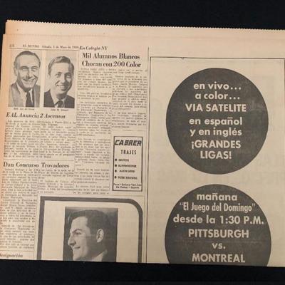 1969 advertisement for upcoming game between Pittsburgh and Montreal. Picture of Roberto Clemente on the other side. Estate sale price: $50