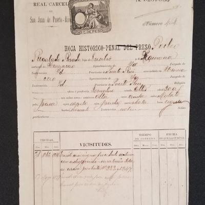 1800's historical prisioner's criminal sheet  $100