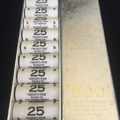 500 Uncirculated Nickels Of The United States Of America (20 Rolls). Estate sale price: $49