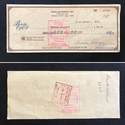 Rare and authentic Criollos Sports check, signed by baseball player Eduardo Figueroa in December 1985. Estate sale price: $49