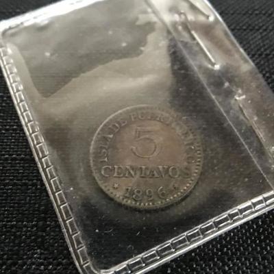 1896 Silver Spanish "Colonial" Puerto Rico Crown, 5 centavos. $85