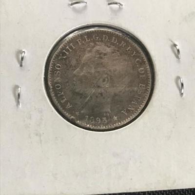 1895 Silver Spanish "Colonial" Puerto Rico Crown, 20 centavos. $175
