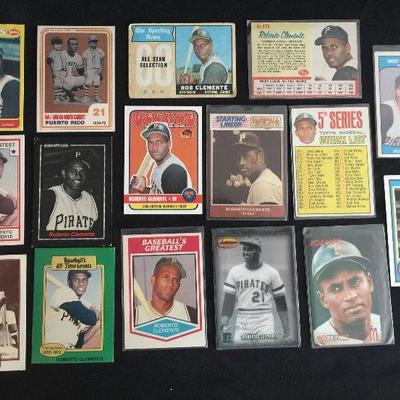 Various Roberto Clemente trading cards. All at $5 each.