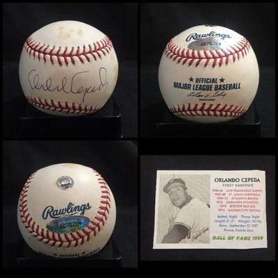 Signed baseball by HOF Orlando Cepeda. With MLB sticker. Estate sale price: $115
