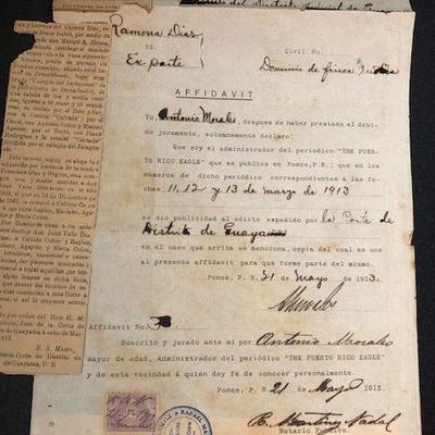 1913 Affidavit signed by Rafael Martinez Nadal $350