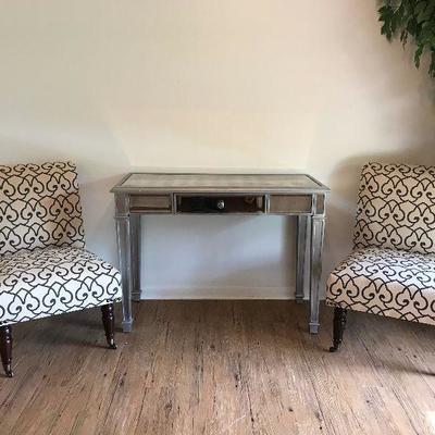 Mirrored Vanity Desk Price $ 80. Decorative side chairs, $65 each.