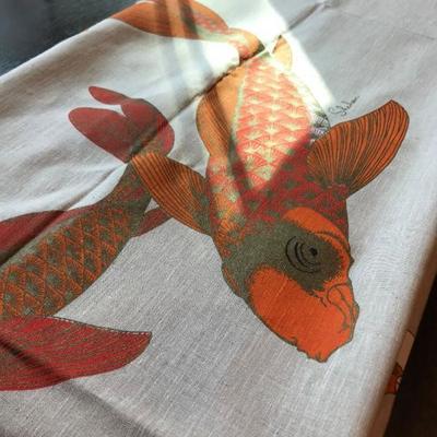 Alfred Shaheen Handprint Koi Goldfish Hawaii Linen Dress Decor Fabric Price $20