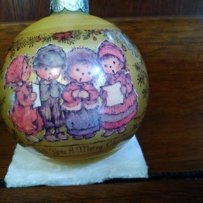 1977 Hallmark Mary Hamilton glass ball. We Wish You a Merry Christmas ornament. $35