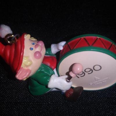 Hallmark Hand Crafted keepsake Christmas Ornament (1990). Elf playing a large drum.
