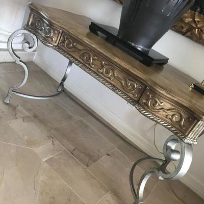 Schnadig gilt distressed silver writing desk. $225