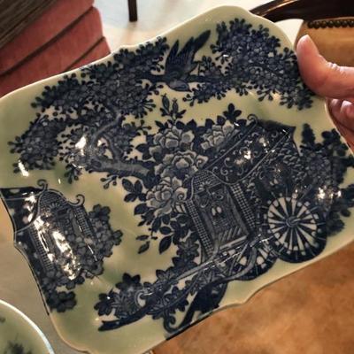 Japanese antique Imari Yaki Sometsuke-seiji Celedon platter. $100