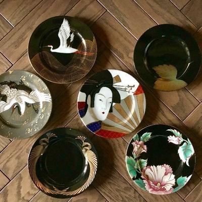 Fitz and Floyd Asian salad plates. Various designs. 4 plates of each design. (Geisha, cranes, flowers, etc) $10 each.